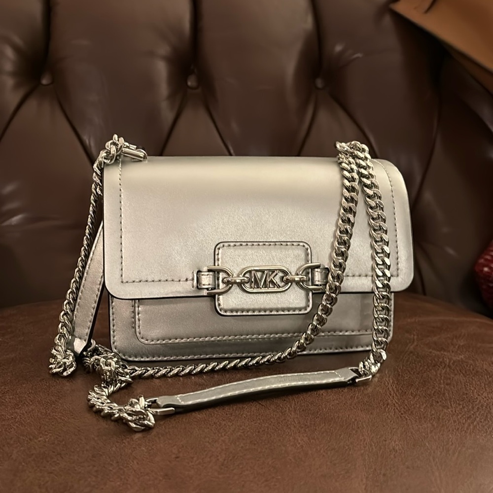 Michael Kors Silver Leather Heather crossbody